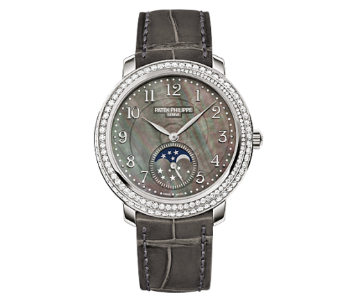 AAA Replica Patek Philippe Moonphase White Gold Black Mother of Pearl Watch 4968G-001